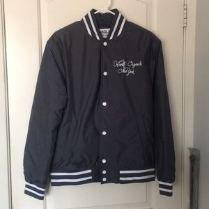 Woolf original navy blue and white bomber jacket